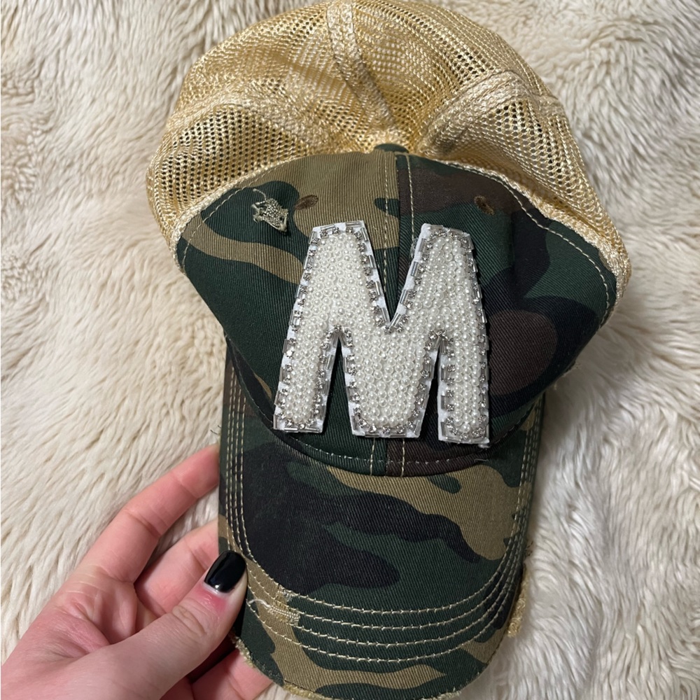 Distressed Judith March "M" Camo Hat
